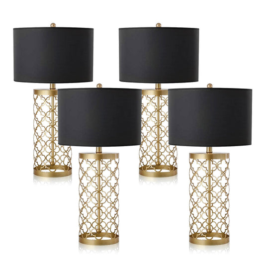 NNEAGS 4X Golden Hollowed Out Base Table Lamp with Dark Shade-0