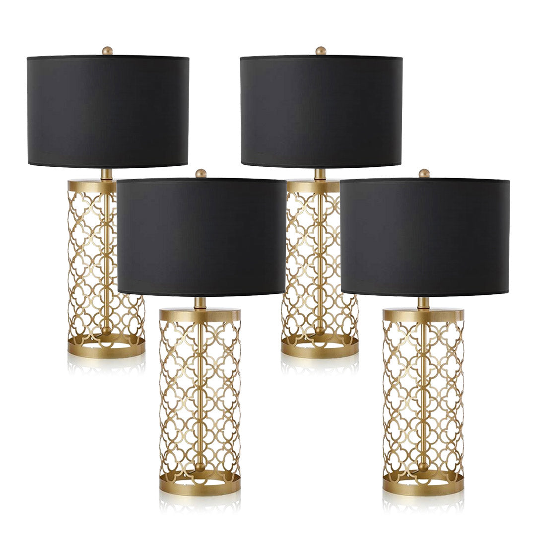 NNEAGS 4X Golden Hollowed Out Base Table Lamp with Dark Shade-0