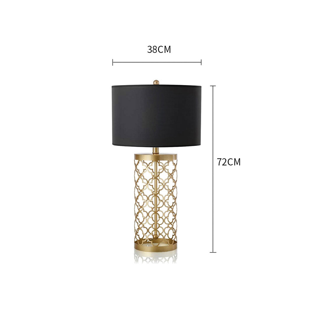 NNEAGS 4X Golden Hollowed Out Base Table Lamp with Dark Shade-1