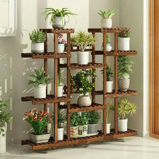 Wooden Plant Shelf Flower Pot Stand Indoor Outdoor Multi-Tier Plant
