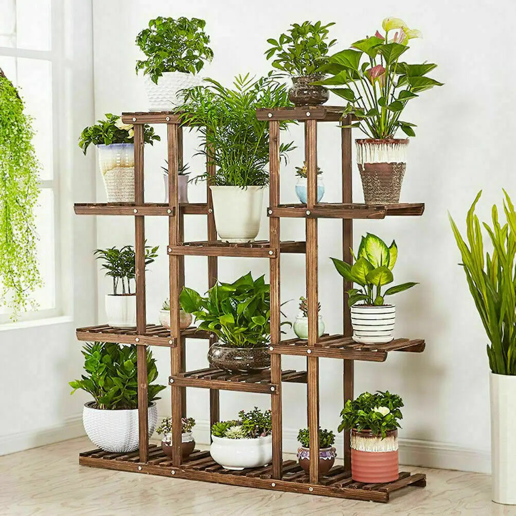 Wooden Plant Shelf Flower Pot Stand Indoor Outdoor Multi-Tier Plant