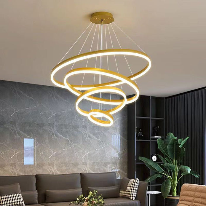 NNEDSZ Gold 4 Rings Minimalist LED Pendant Light Adjustable Circular Chandelier-0