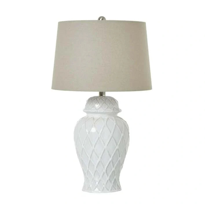 White Ceramic Ginger Jar Lamp-1