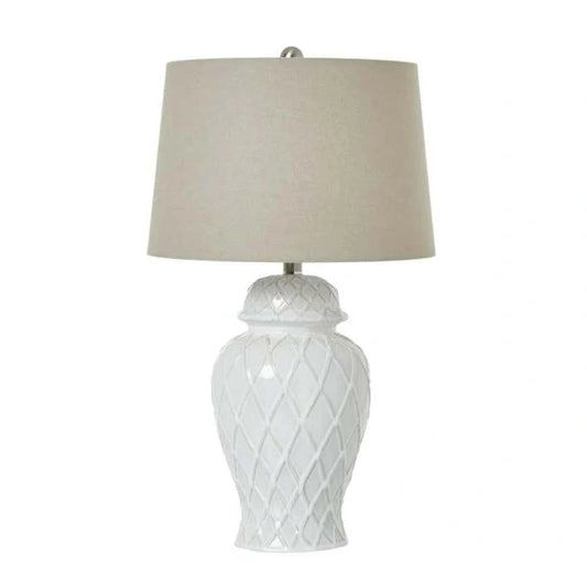 White Ceramic Ginger Jar Lamp-1