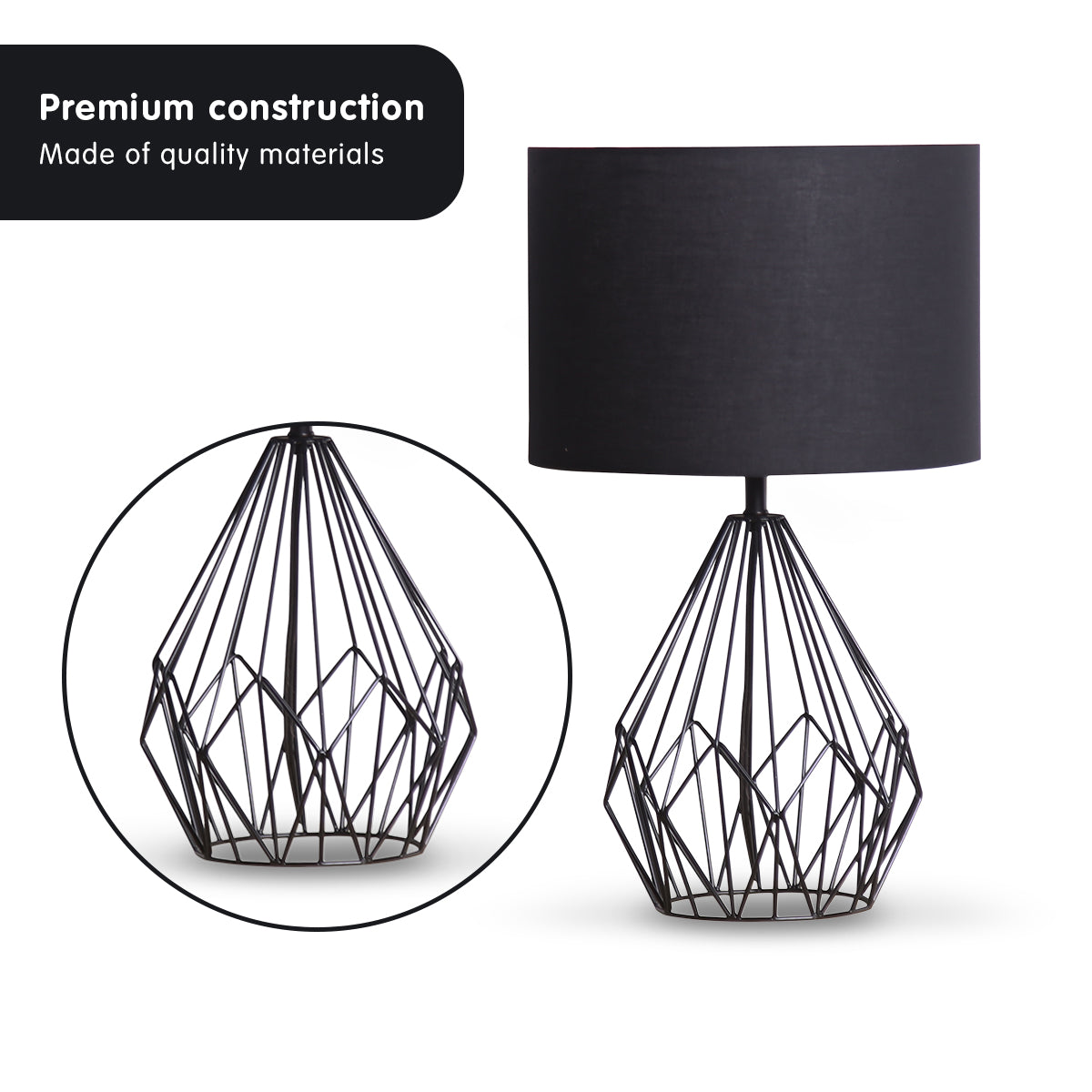 NNEDPE Sarantino Metal Wire Table Lamp in Black Finish With Black Drum Shade-3